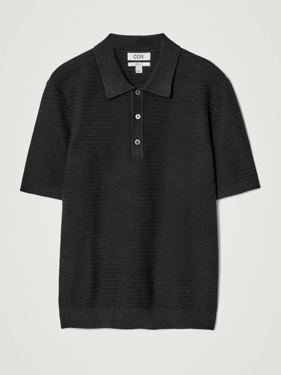 COS Other - COS TEXTURED KNITTED COTTON POLO SHIRT BLACK
